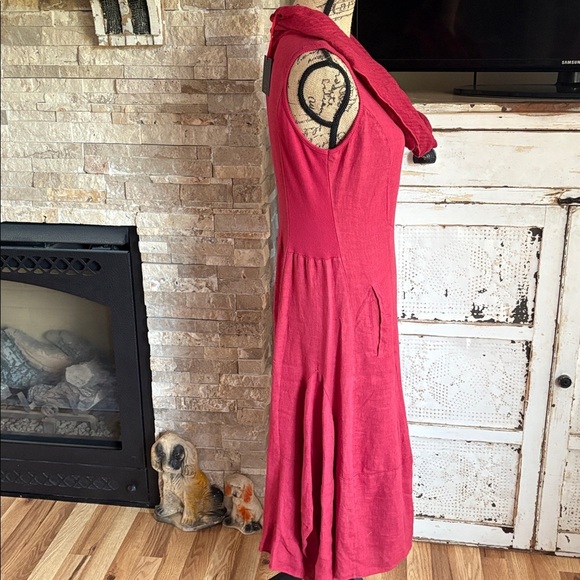 Inizio by portollc red linen blend midi sleeveless dress w cowl neck and pockets - Picture 5 of 16